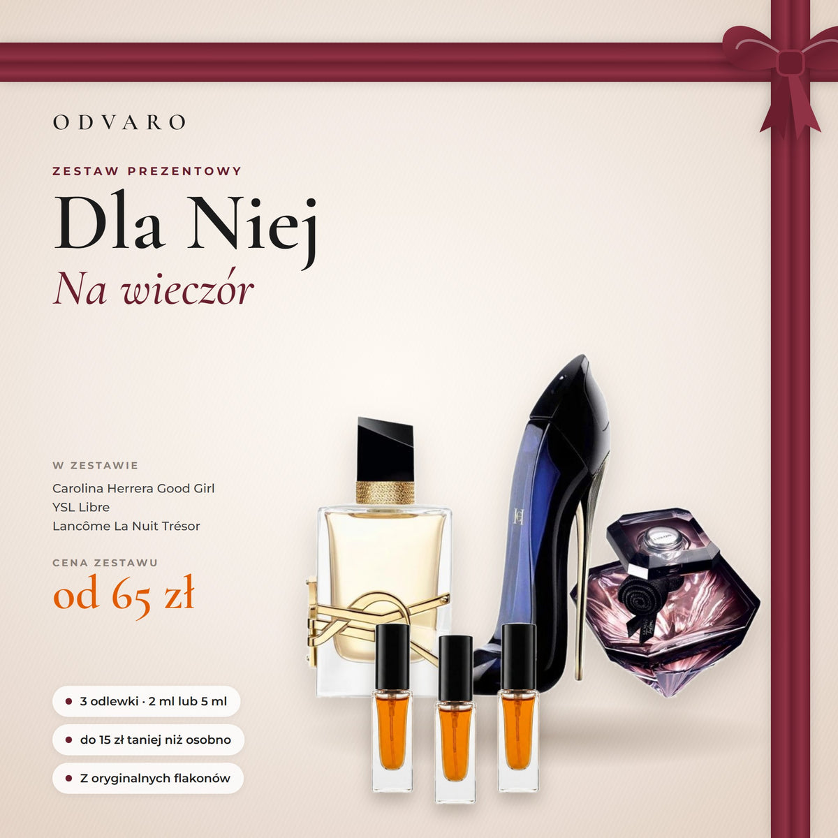 Zestaw prezentowy Dla Niej – Na wieczór: 3 odlewki perfum 2 ml lub 5 ml