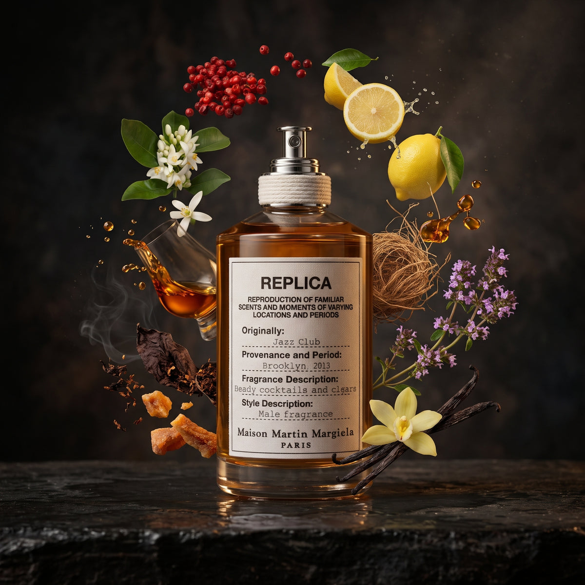 Maison Margiela REPLICA Jazz Club w otoczeniu nut: rum, liście tytoniu, wanilia, różowy pieprz i cytryna – ODVARO