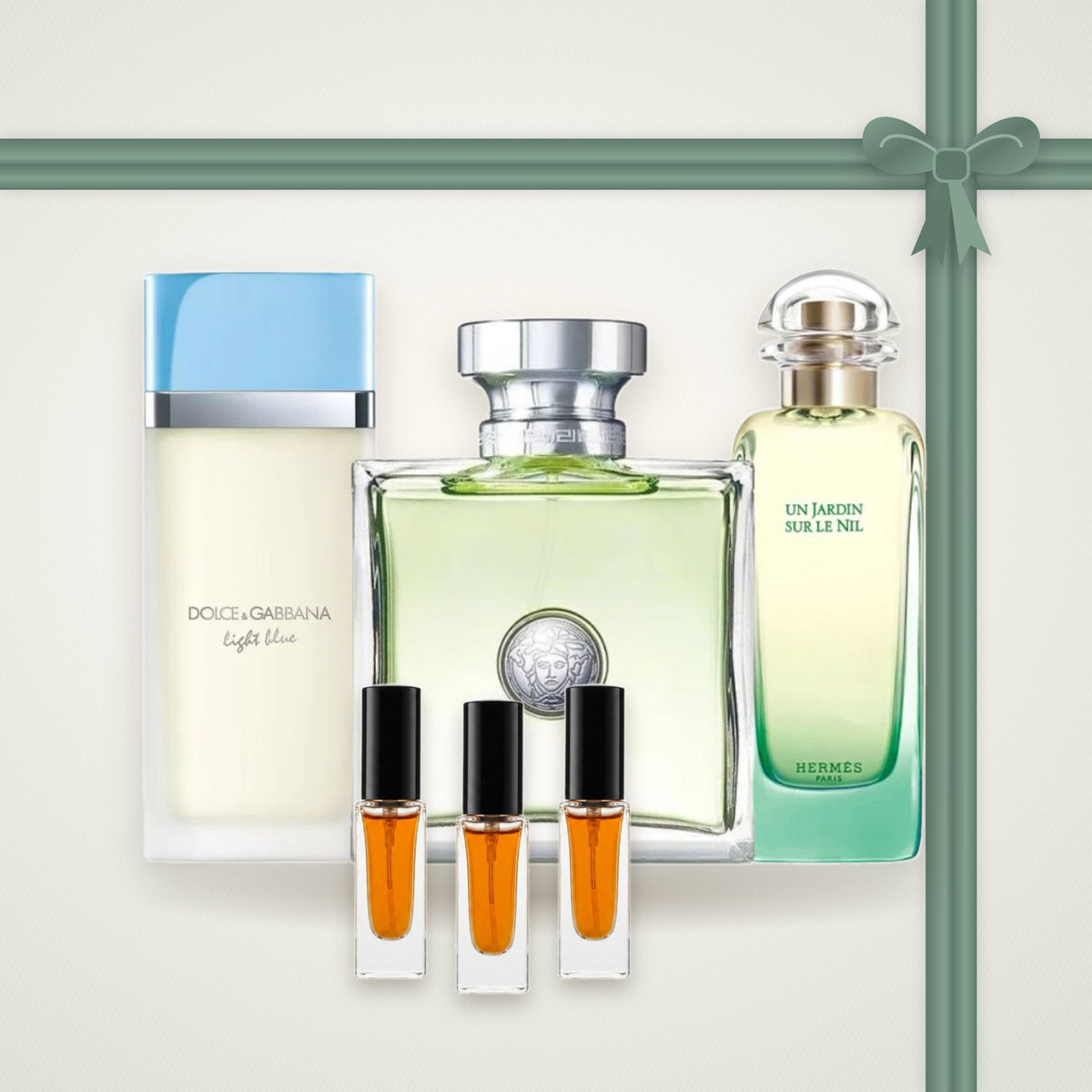 Zestaw odlewek perfum Świeże bestsellery: Hermès Un Jardin Sur le Nil, Dolce & Gabbana Light Blue, Versace Versense